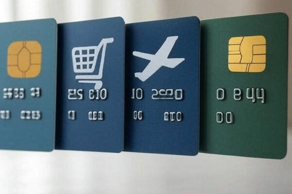 5 Best Credit Cards in India for 2025 – Compare Benefits, Rewards & Fees : 5 floating credit cards with icons showing cashback, shopping, flights, and zero fees