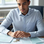 A surrounded by tax forms, coins, calculators, and laptops — representing international tax savings.