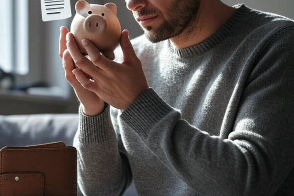 How to Save ₹10,000 Every Month in India – A Realistic Guide for 2025 man or woman holding a piggy bank, surrounded by icons like groceries, metro, wallet, and phone — symbolizing budgeting